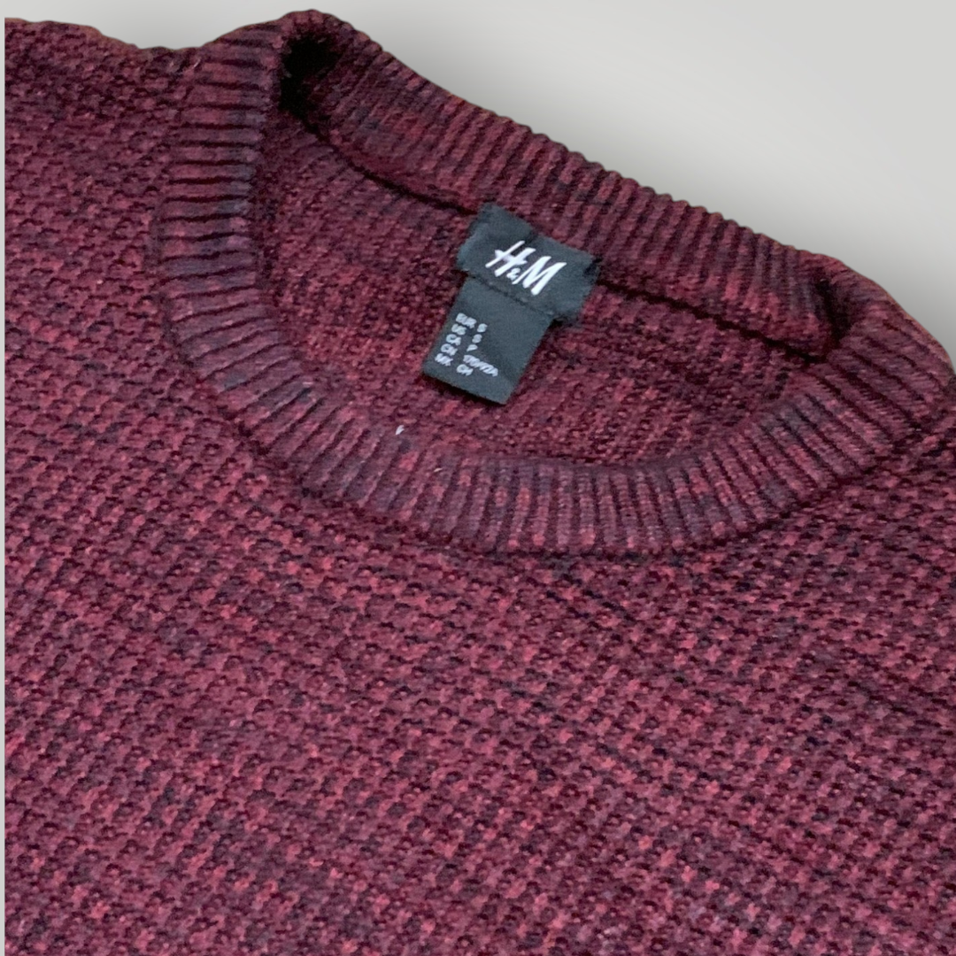 H&M Men's Burgundy Textured Knit Sweater