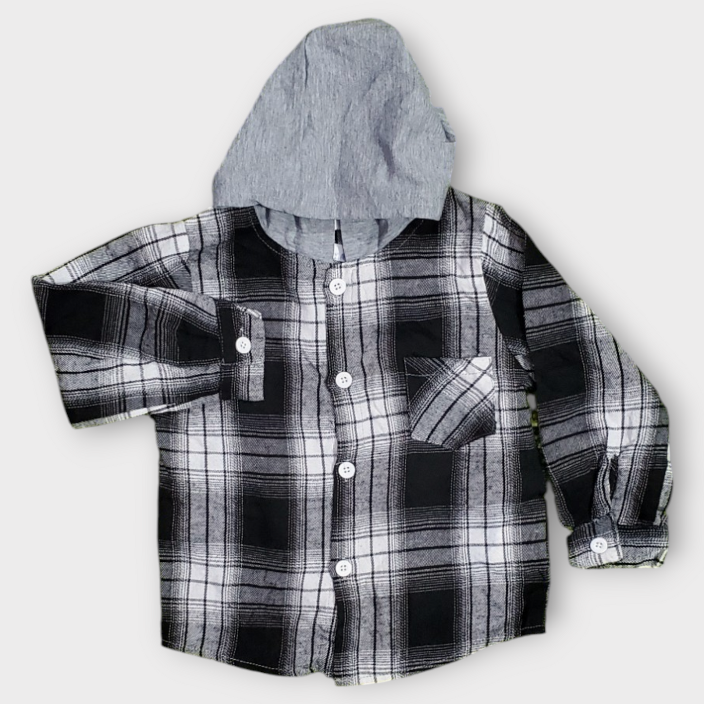 Plaid flannel Shirt With Contrasting Grey Hoodie (3years)