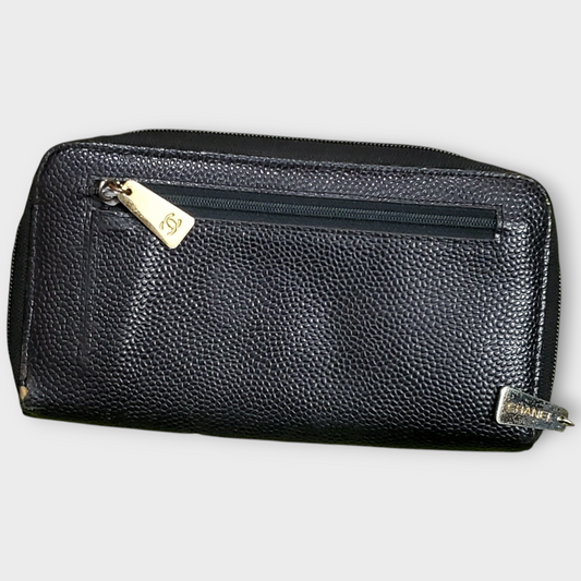 Chanel Black Caviar Leather Zip-Round Long Wallet