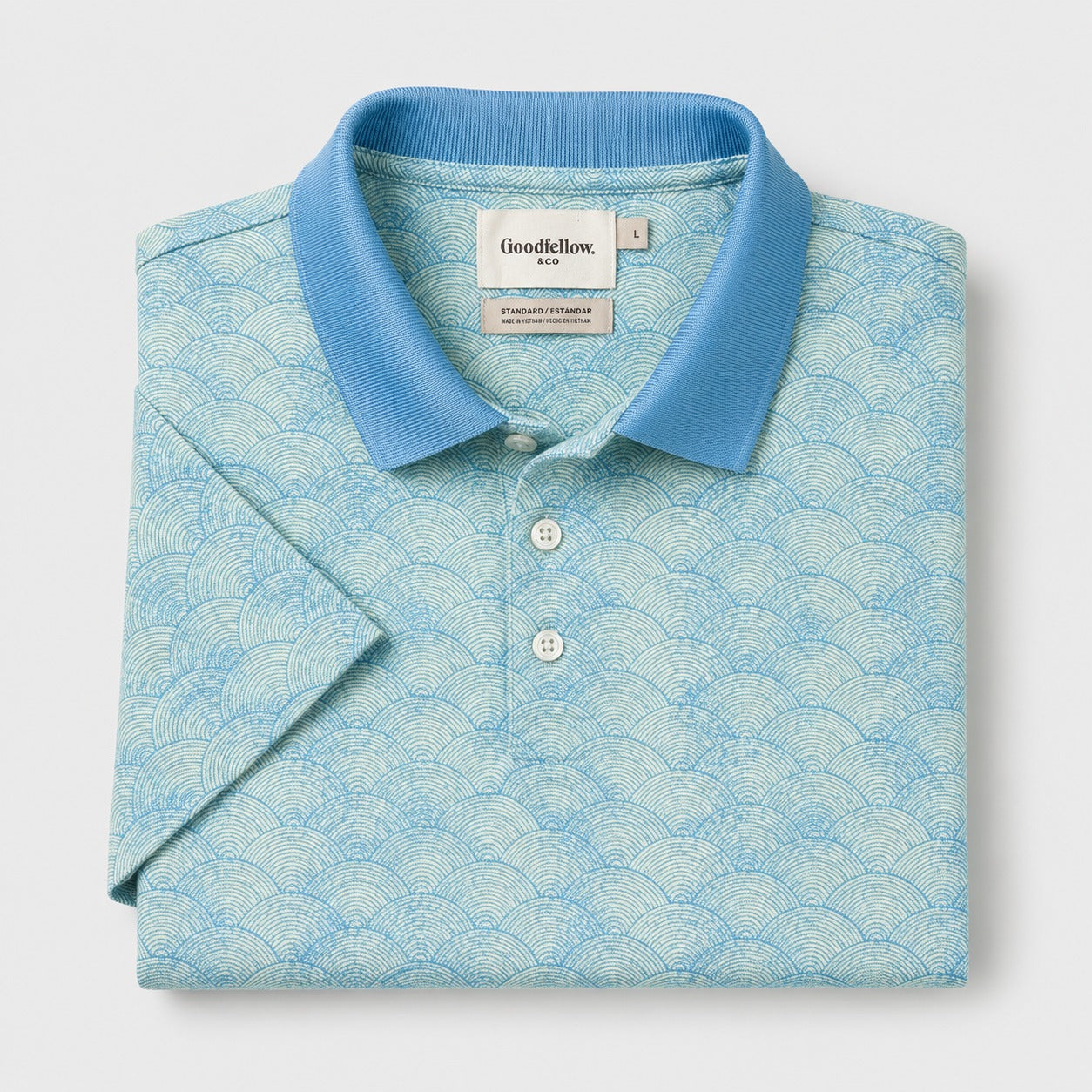 Goodfellow Men's Polo Shirt Blue Geometric Print