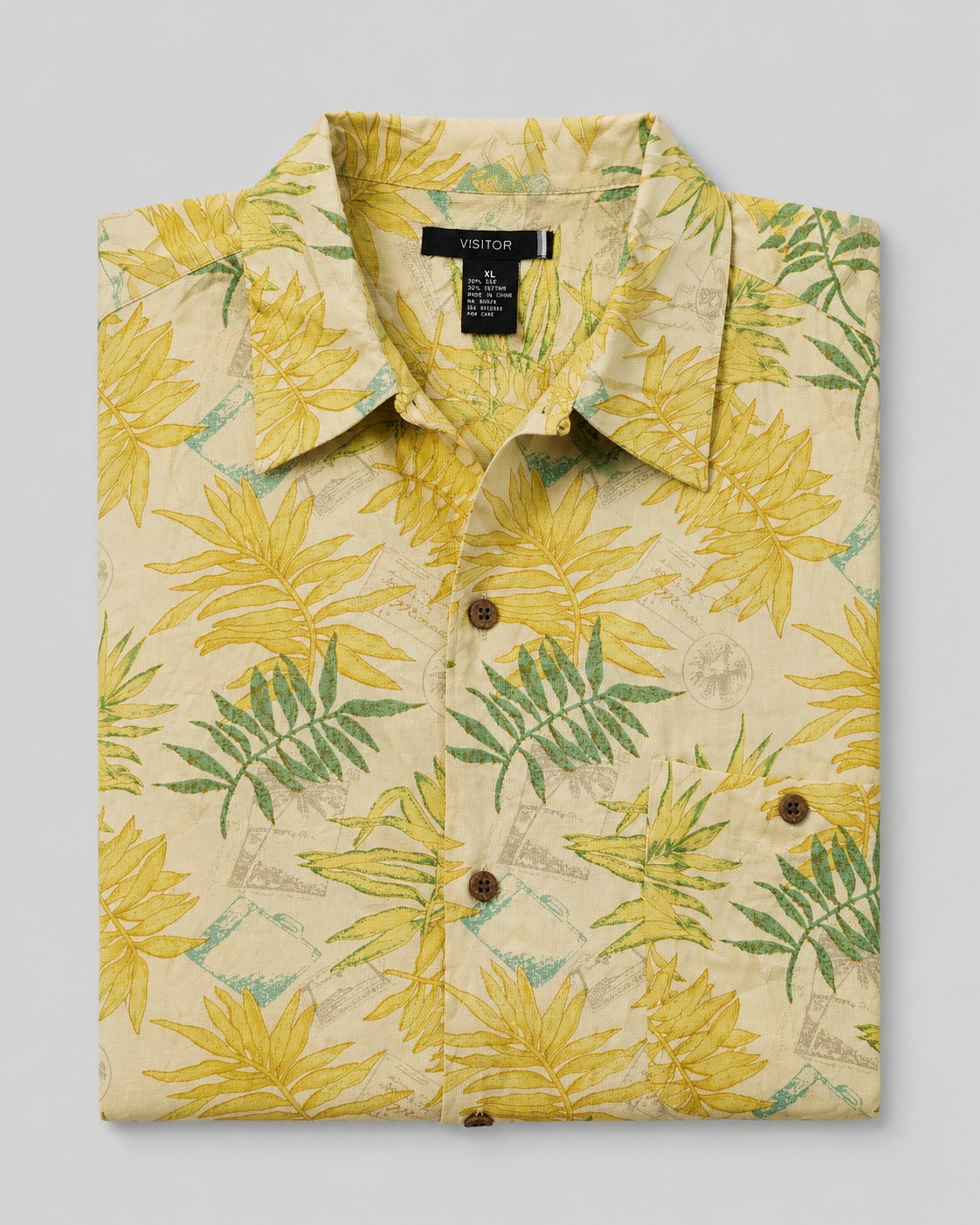 Visitor Hawaii Button Up Shirt Tropical Palm Leaf Print
