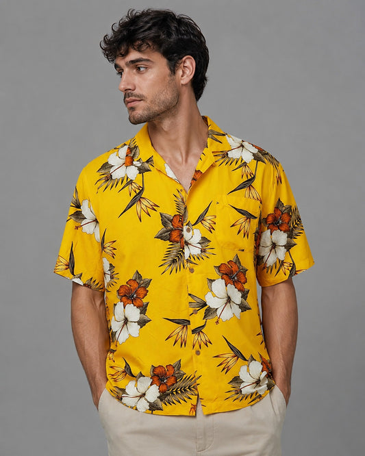 George Hawaii Men's Shirt Double Floral Printed