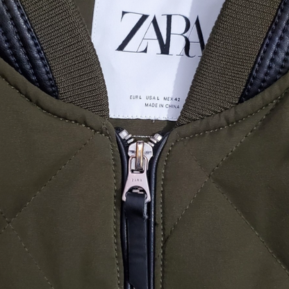 Zara Men Quilted Khaki Green Gilet Vest Zip Up Jacket
