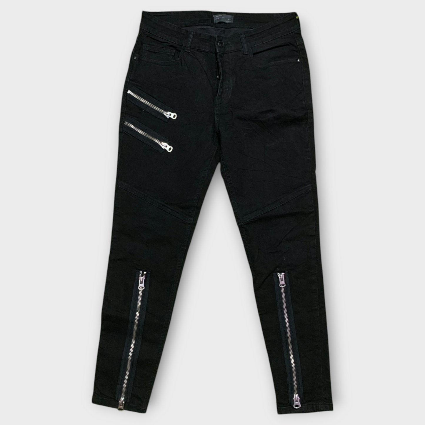Zara Man Ripped Biker Black Denim
