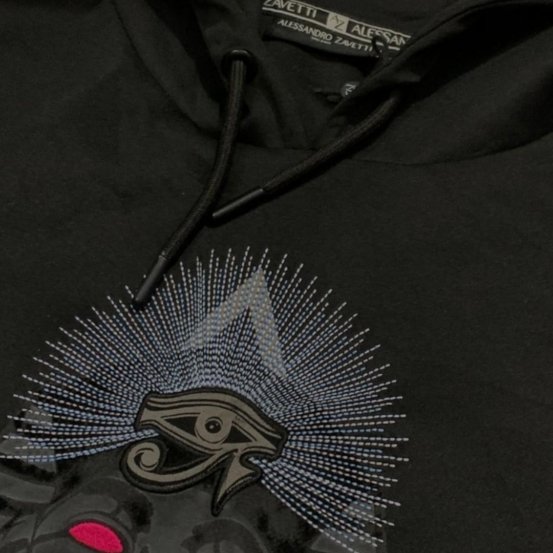 Alessandro Zavetti Black Hoodie With Egyption Graphic
