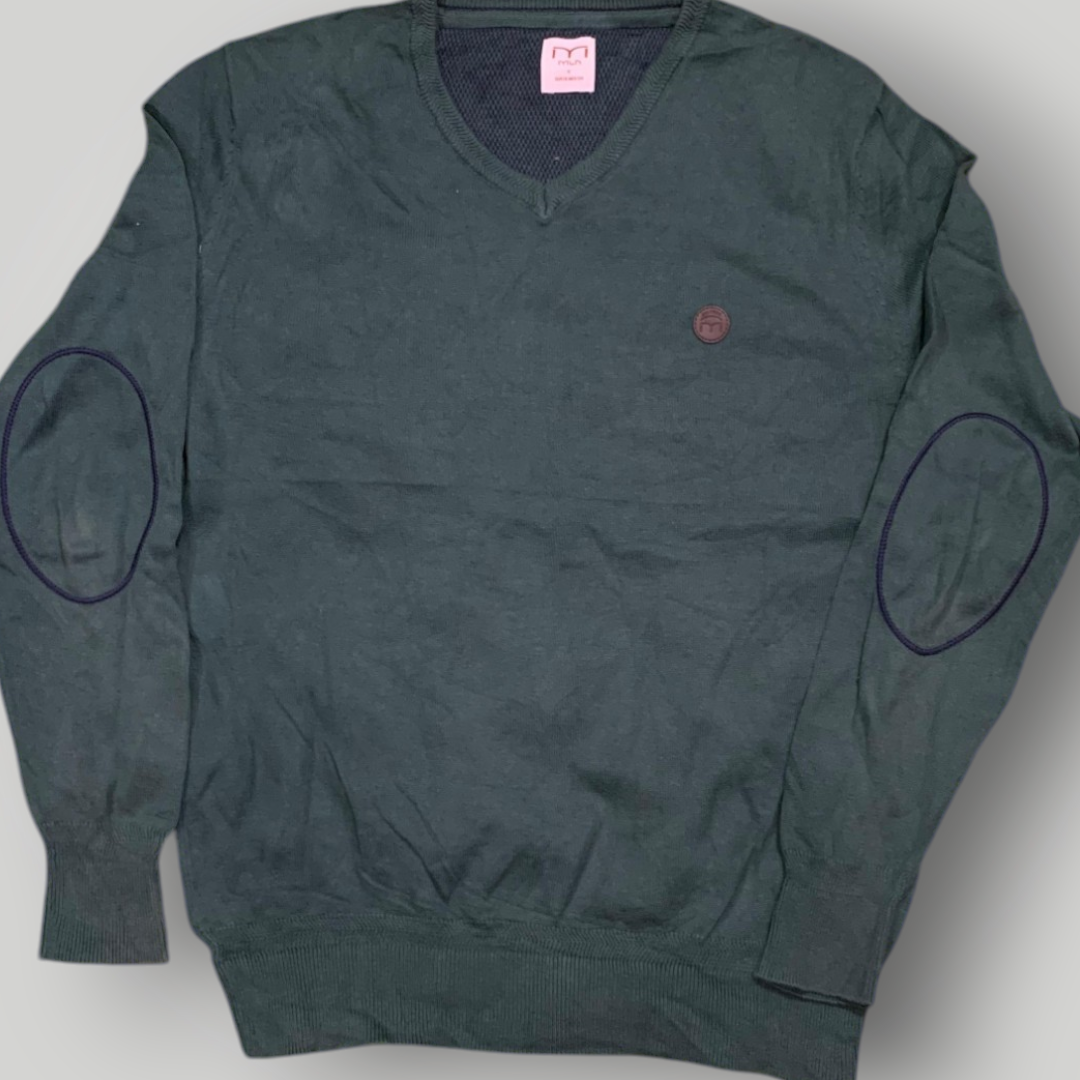 Men's V-Neck Sweater With Elbow Patches