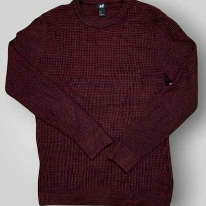 H&M Men's Burgundy Textured Knit Sweater