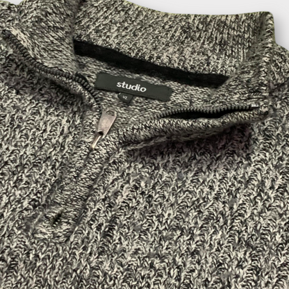 Studio Men's Grey Knitted Quarter Zip Sweater