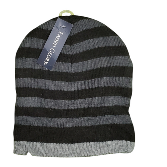 Faded Glory Black and Grey Striped Beanie
