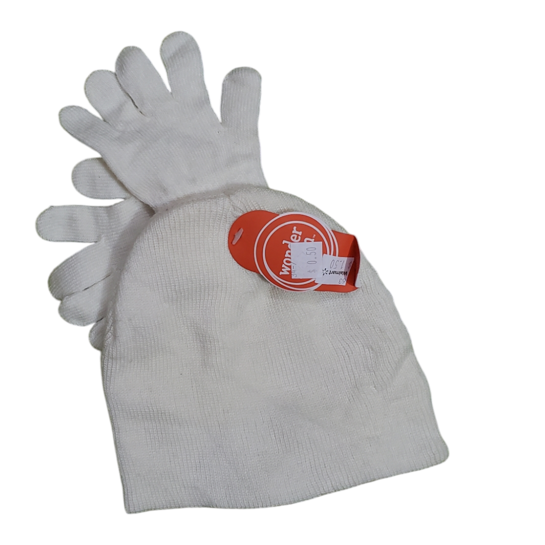 Winter White Hat with Gloves