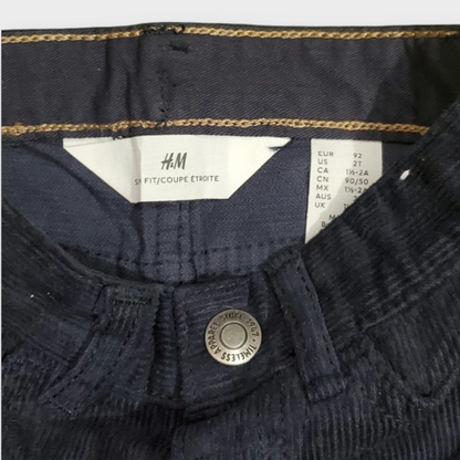 H&M Navy Blue Corduray Slim Fit Pant