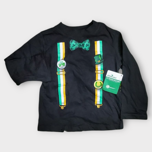 Patrick's Day Themed Suspenders Long Sleeve T-Shirt (2years)