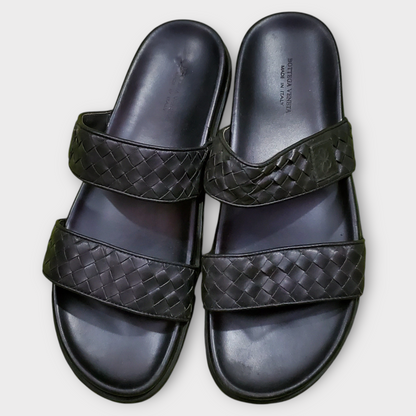 Bottega Veneta Black Leather Sandals Weave Design