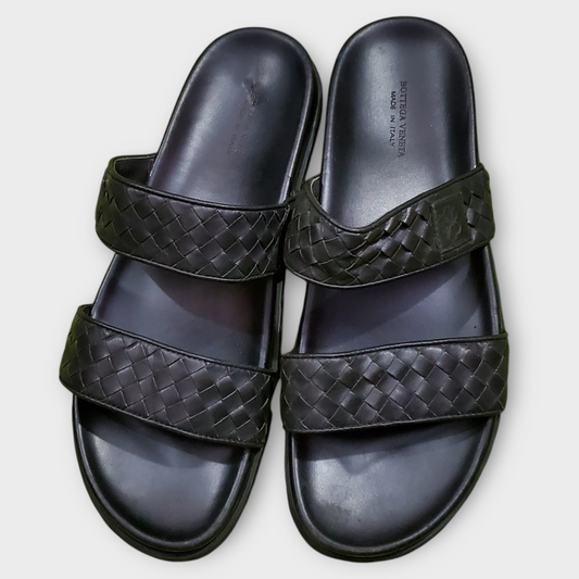 Bottega Veneta Black Leather Sandals Weave Design