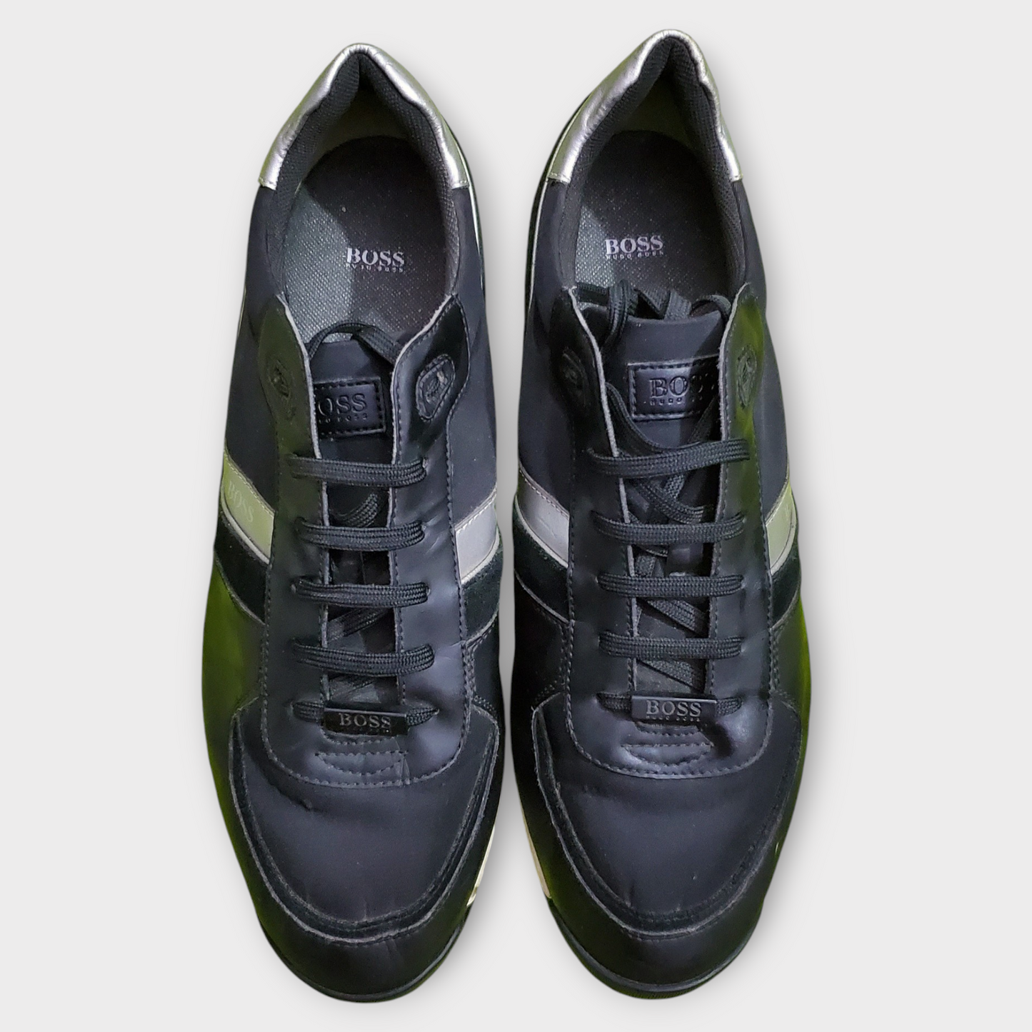 Hugo Boss Glaze Lowp Sneakers Black & Silver With Faux Leather