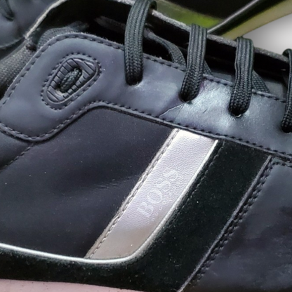 Hugo Boss Glaze Lowp Sneakers Black & Silver With Faux Leather
