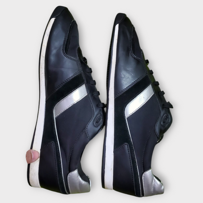 Hugo Boss Glaze Lowp Sneakers Black & Silver With Faux Leather