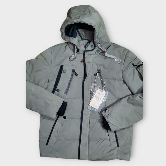 Men's Gray Puffer Jacket With Hood - Large