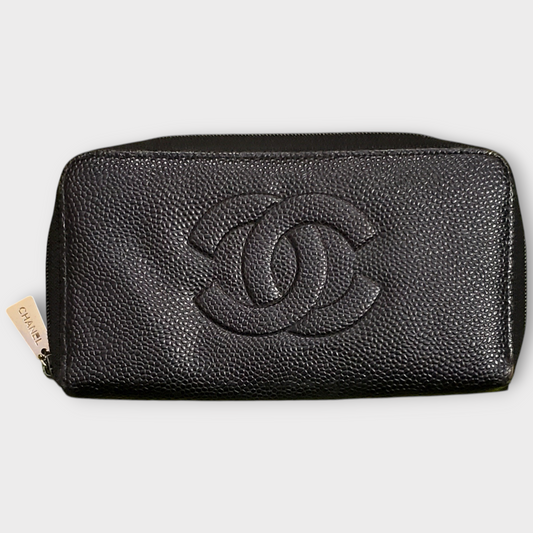 Chanel Black Caviar Leather Zip-Round Long Wallet