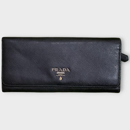 Prada Black Saffiano Leather Continental Flap Wallet