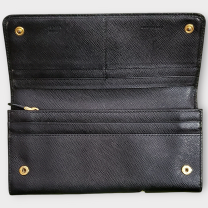 Prada Black Saffiano Leather Continental Flap Wallet