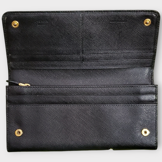Prada Black Saffiano Leather Continental Flap Wallet