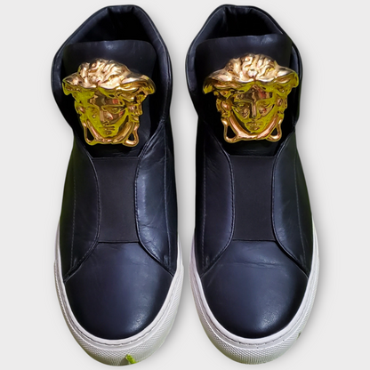 Versace Medusa High Top Sneakers in Black Leather
