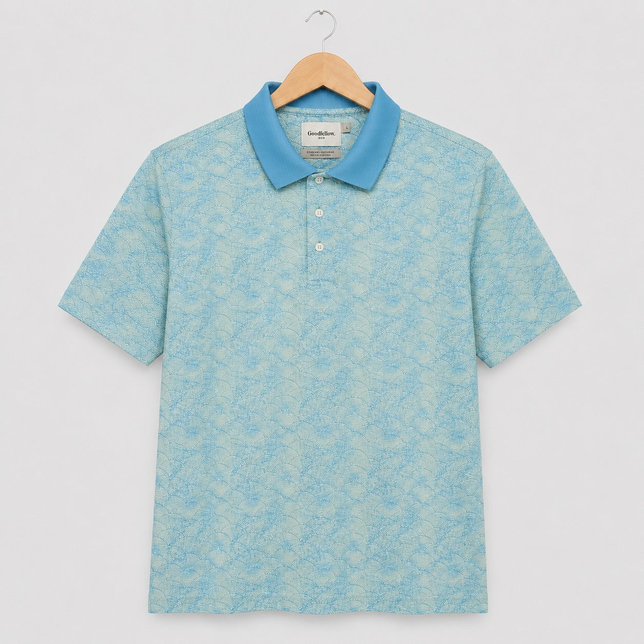 Goodfellow Men's Polo Shirt Blue Geometric Print