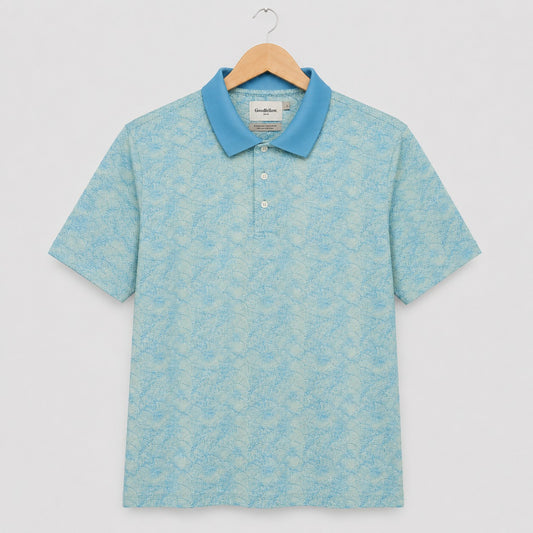 Goodfellow Men's Polo Shirt Blue Geometric Print