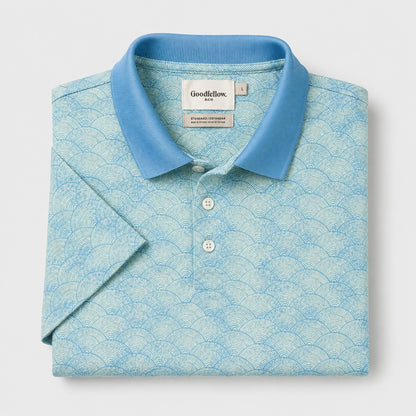 Goodfellow Men's Polo Shirt Blue Geometric Print
