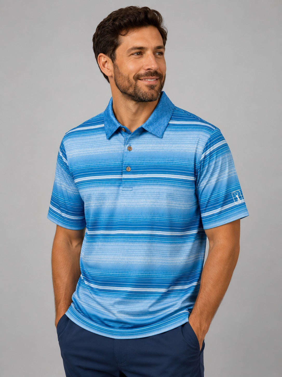 PGA Tour Polo Shirt Blue Ombre Striped