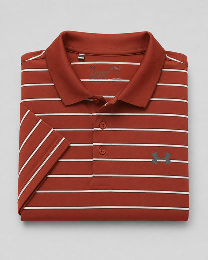 Under Armour Men's Polo Shirt Brown & White Stripes