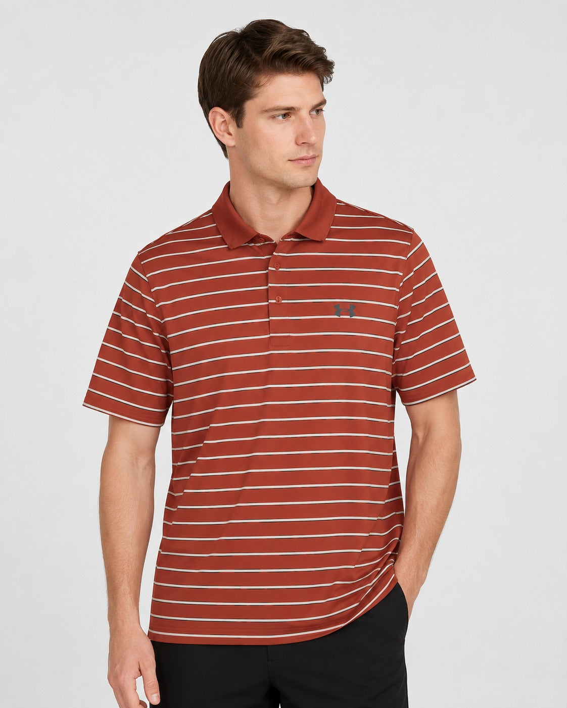 Under Armour Men's Polo Shirt Brown & White Stripes