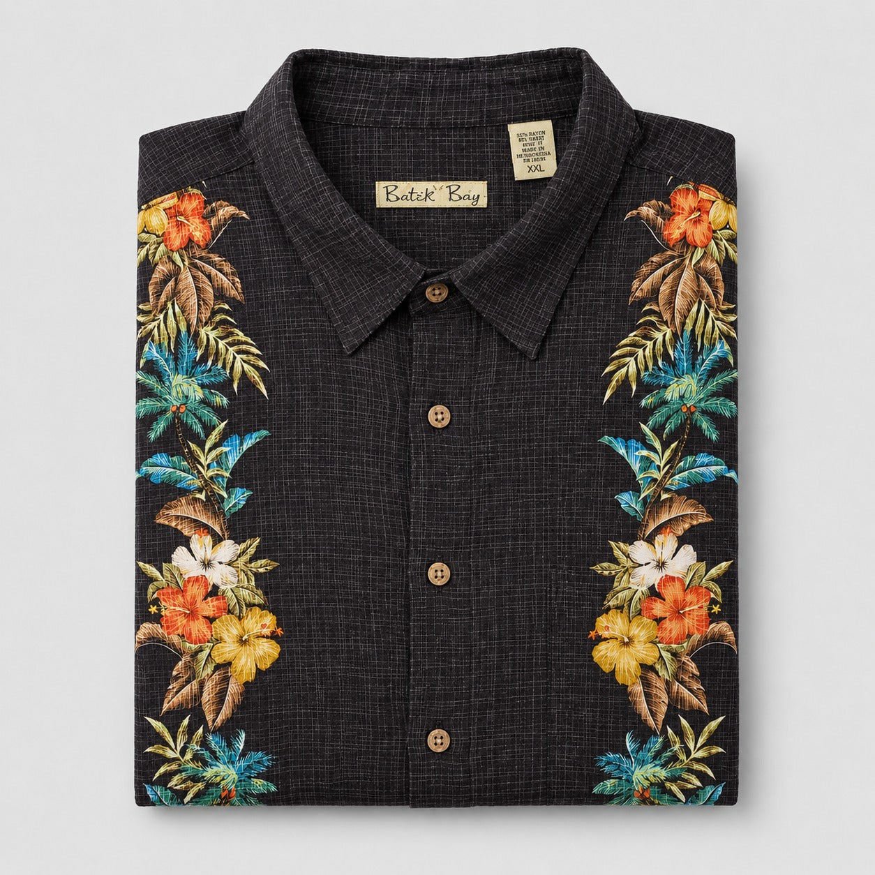 Batik Bay Hawaii Shirt Tropical Floral Pannel 100% Rayon