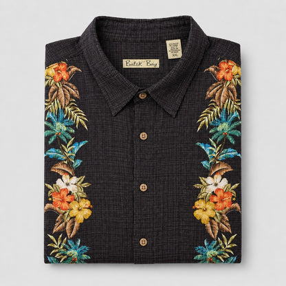 Batik Bay Hawaii Shirt Tropical Floral Pannel 100% Rayon