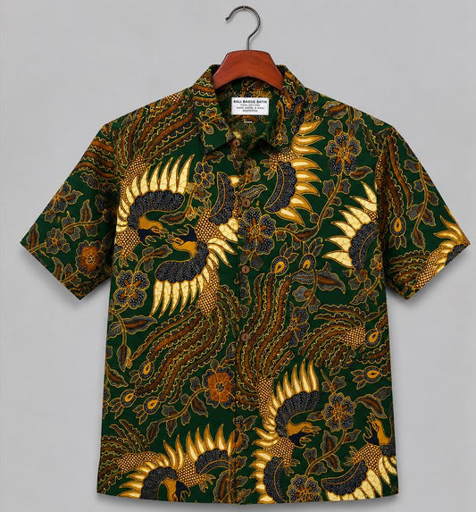 Bali Batik Men's Shirt Bird & Floral Motif 100% Cotton
