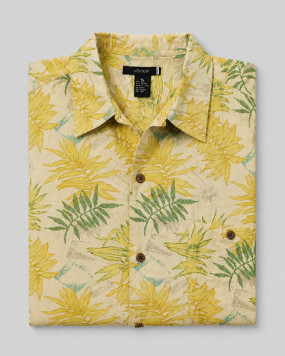 Visitor Hawaii Button Up Shirt Tropical Palm Leaf Print
