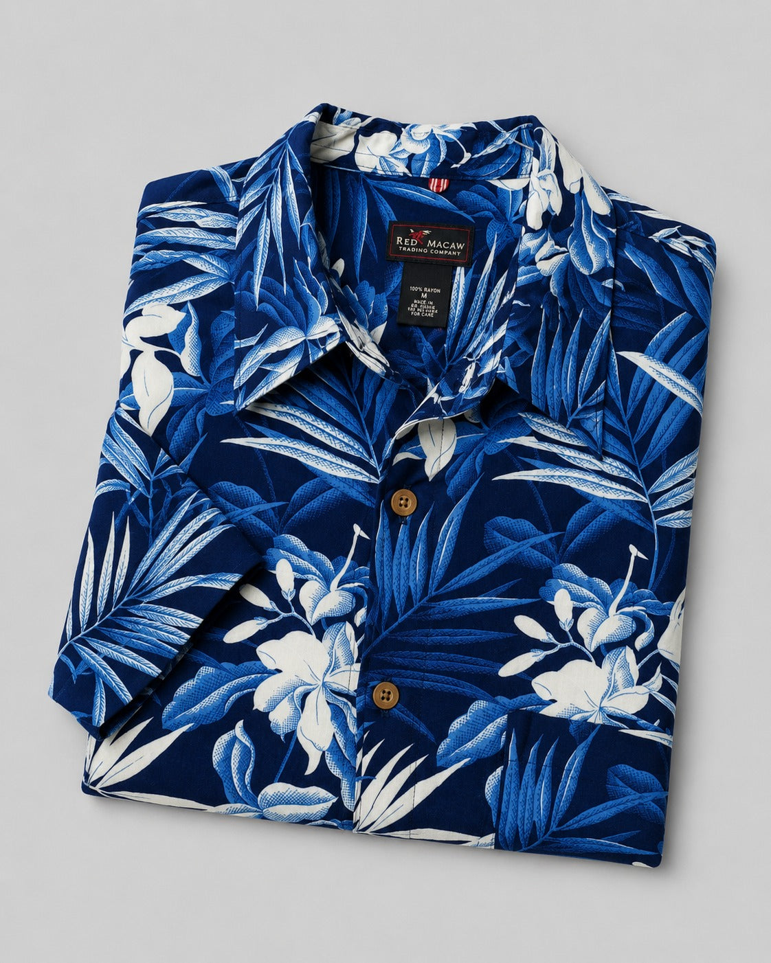 Red Macaw Hawaii Shirt Tropical Floral 100% Rayon