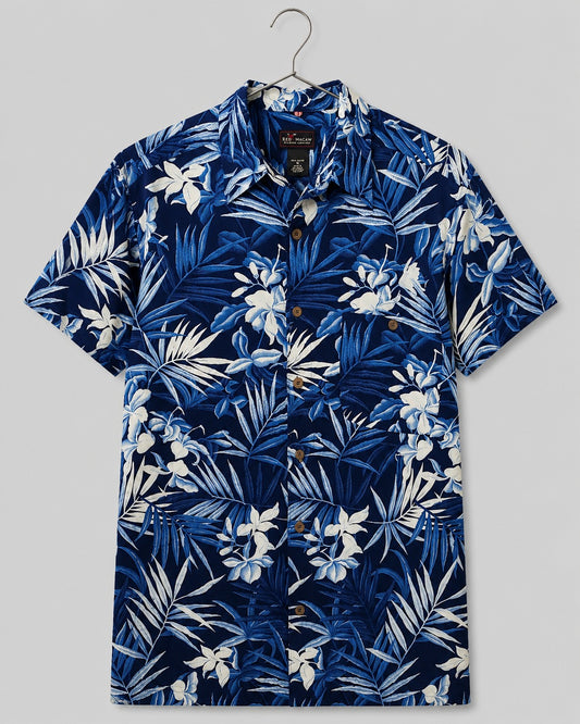 Red Macaw Hawaii Shirt Tropical Floral 100% Rayon