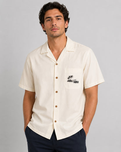 Nautica Men's White Resort Shirt Palm Tree Embroidered Graphic