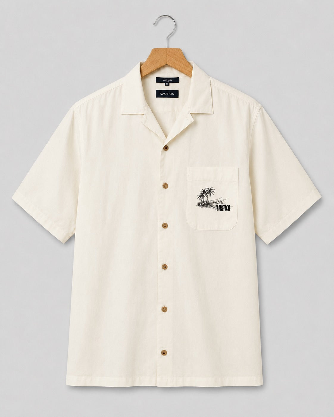 Nautica Men's White Resort Shirt Palm Tree Embroidered Graphic