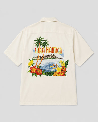 Nautica Men's White Resort Shirt Palm Tree Embroidered Graphic