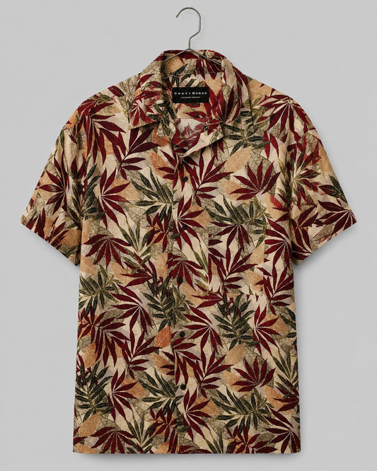 Crazy Horse Hawaii Shirt Botanical Print 100% Rayon