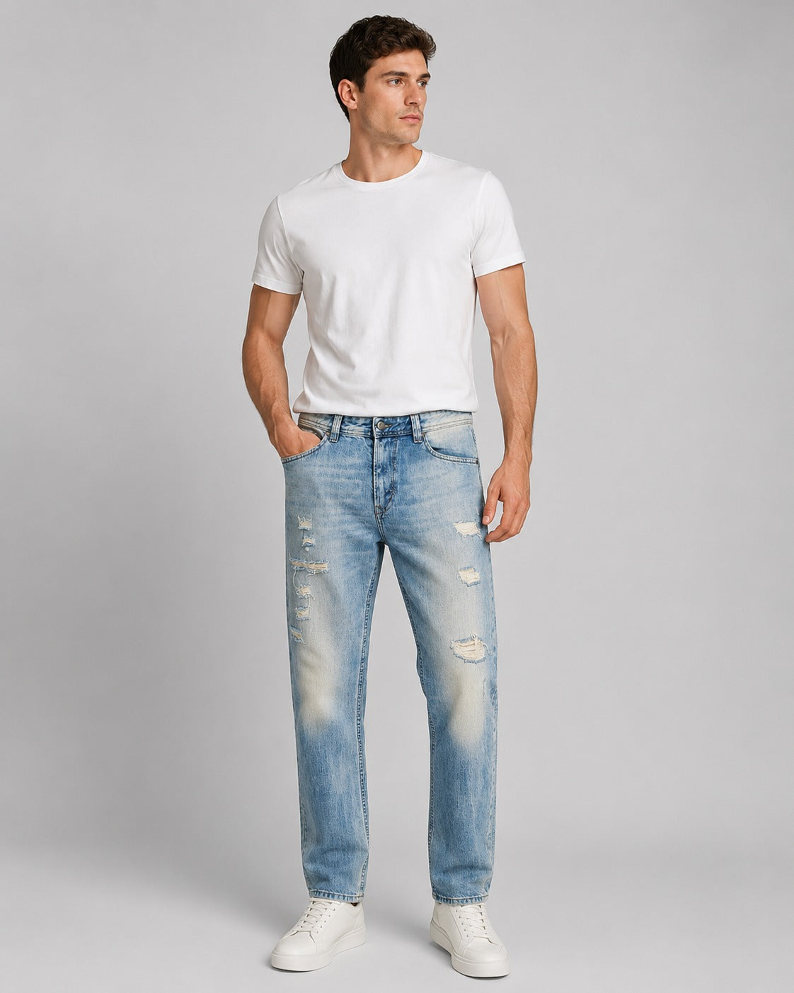 Diesel Darron Jeans Light Blue Washed Rip & Faded Patches