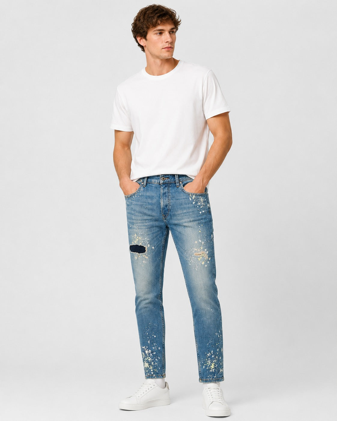 Zara Jeans Light Wash Prominent White and Yellow Splatters