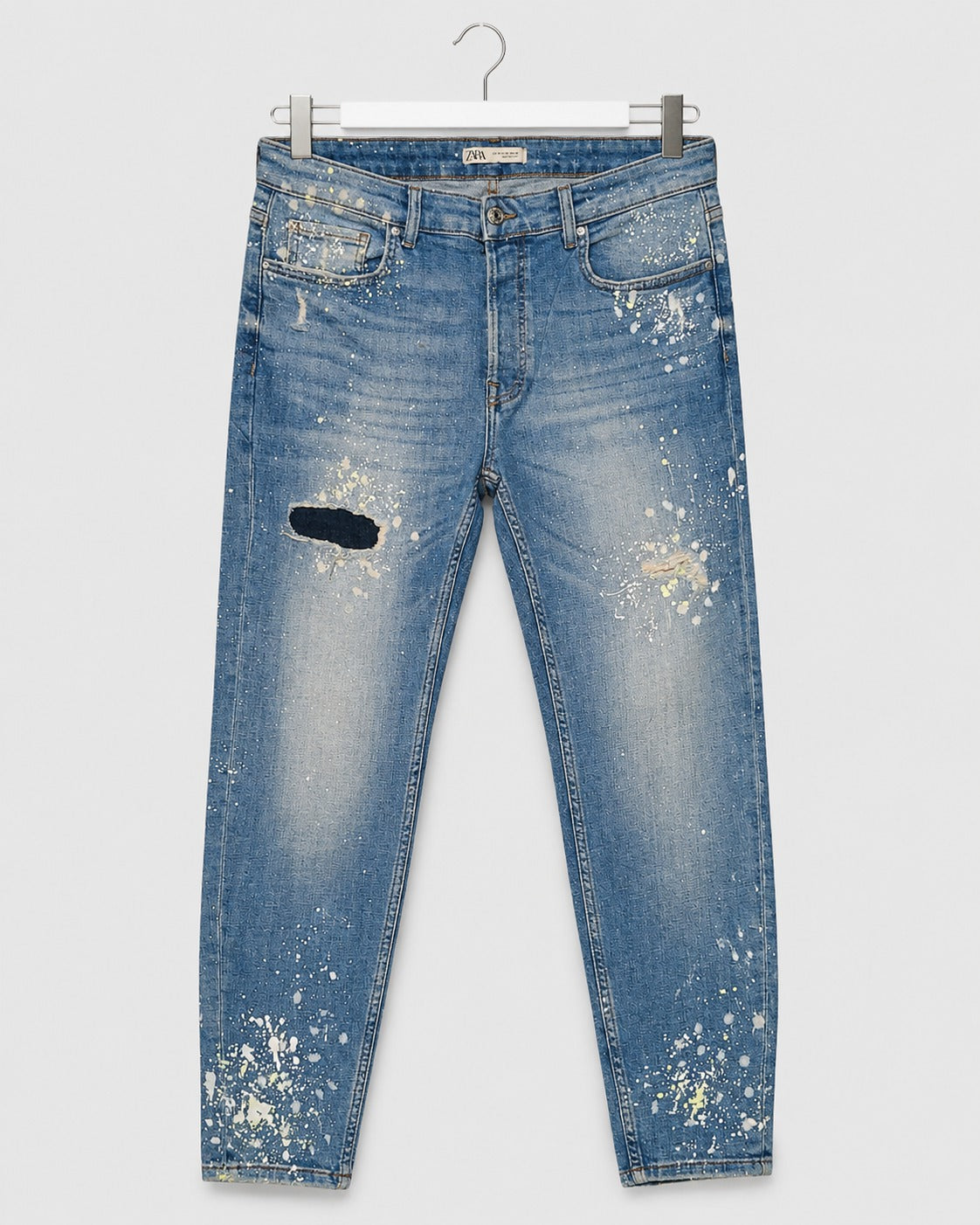 Zara Jeans Light Wash Prominent White and Yellow Splatters