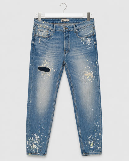 Zara Jeans Light Wash Prominent White and Yellow Splatters
