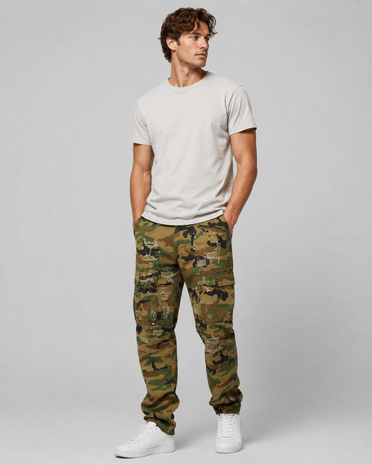 Smoke Rise Rip & Repair Cargo Pants Woodland Camo Pattern